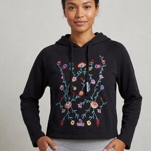 Index Embroidered Floral Hoodie Black Pullover Boho Sweatshirt Women M